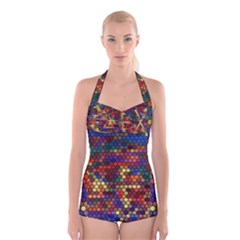 Zig Zag Pattern Geometric Design Boyleg Halter Swimsuit  by Ndabl3x