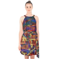 Zig Zag Pattern Geometric Design Halter Collar Waist Tie Chiffon Dress by Ndabl3x