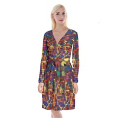 Zig Zag Pattern Geometric Design Long Sleeve Velvet Front Wrap Dress by Ndabl3x