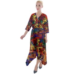 Zig Zag Pattern Geometric Design Quarter Sleeve Wrap Front Maxi Dress by Ndabl3x