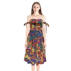 Flower Retro Funky Psychedelic Shoulder Tie Bardot Midi Dress by Ndabl3x