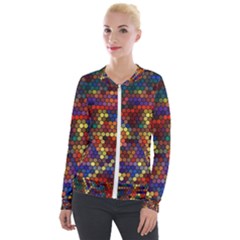 Flower Retro Funky Psychedelic Velvet Zip Up Jacket by Ndabl3x