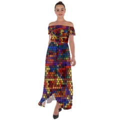 Hexagon Honeycomb Pattern Design Off Shoulder Open Front Chiffon Dress by Ndabl3x