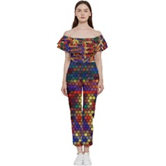 Flower Retro Funky Psychedelic Bardot Ruffle Jumpsuit by Ndabl3x