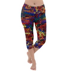 Hexagon Honeycomb Pattern Design Lightweight Velour Capri Yoga Leggings by Ndabl3x