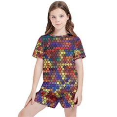 Hexagon Honeycomb Pattern Design Kids  T-shirt And Sports Shorts Set by Ndabl3x