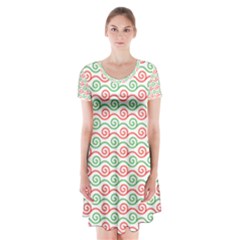 Mosaic Hexagon Honeycomb Short Sleeve V-neck Flare Dress