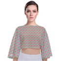 Mosaic Hexagon Honeycomb Tie Back Butterfly Sleeve Chiffon Top View1