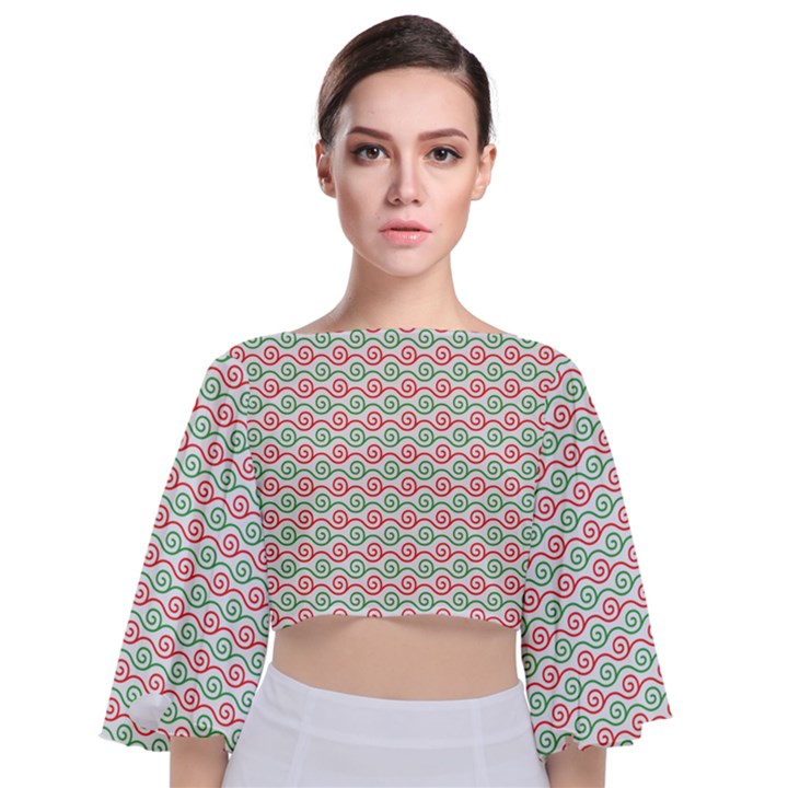 Mosaic Hexagon Honeycomb Tie Back Butterfly Sleeve Chiffon Top