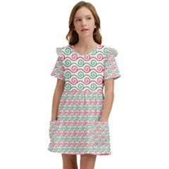 Mosaic Hexagon Honeycomb Kids  Frilly Sleeves Pocket Dress by Ndabl3x