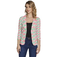 Background Pattern Leaves Texture Women s One-button 3/4 Sleeve Short Jacket by Ndabl3x