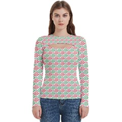 Background Pattern Leaves Texture Women s Cut Out Long Sleeve T-shirt by Ndabl3x