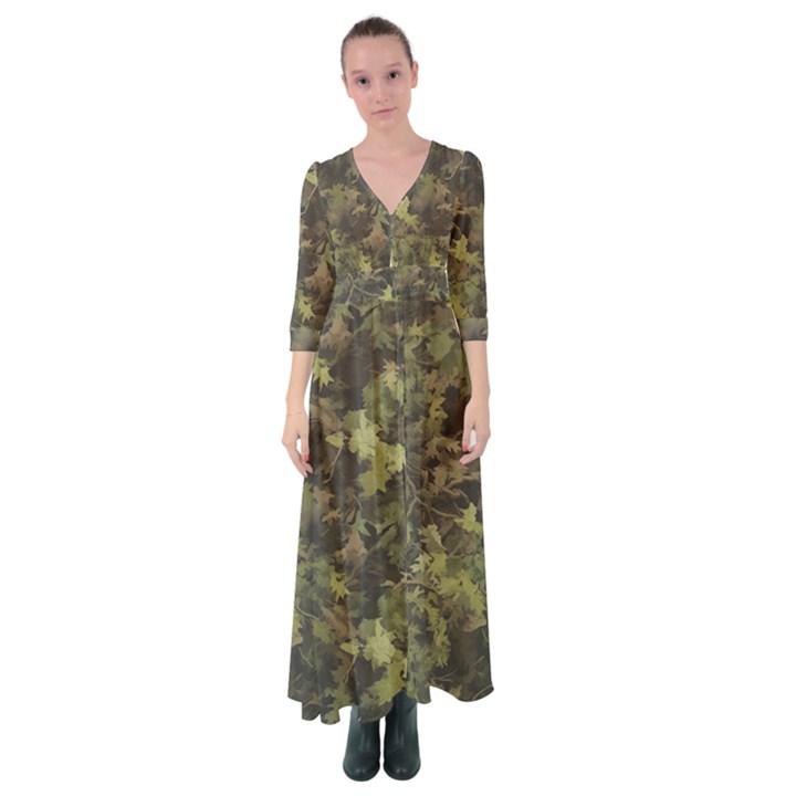 Camouflage Military Button Up Maxi Dress