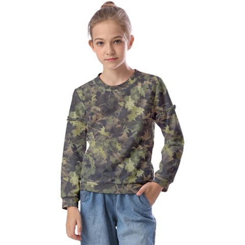 Camouflage Military Kids  Long Sleeve T-shirt With Frill  by Ndabl3x