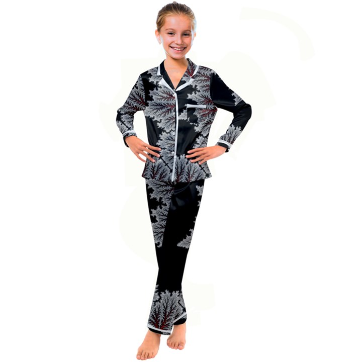 Abstract City Retro Sunset Night Kids  Satin Long Sleeve Pajamas Set