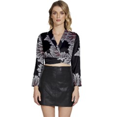 Abstract City Retro Sunset Night Long Sleeve Tie Back Satin Wrap Top by Bedest