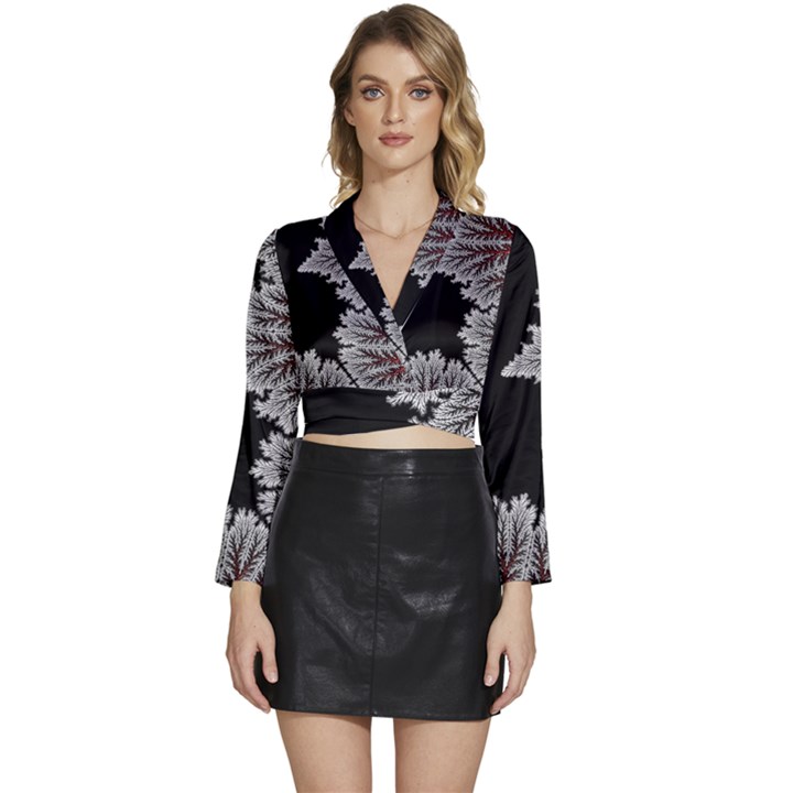 Abstract City Retro Sunset Night Long Sleeve Tie Back Satin Wrap Top