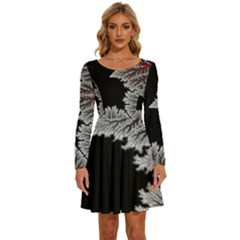 Abstract City Retro Sunset Night Long Sleeve Wide Neck Velvet Dress by Bedest