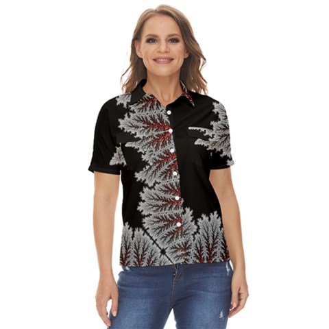 Planet Psychedelic Art Psicodelia Women s Short Sleeve Double Pocket Shirt by Bedest