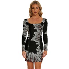 Planet Psychedelic Art Psicodelia Long Sleeve Square Neck Bodycon Velvet Dress by Bedest