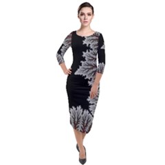 Abstract Complex Fractal Math Quarter Sleeve Midi Velour Bodycon Dress