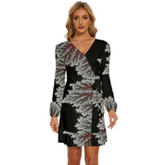 Abstract Complex Fractal Math Long Sleeve Waist Tie Ruffle Velvet Dress by Bedest