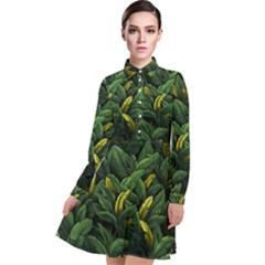 Banana Leaves Long Sleeve Chiffon Shirt Dress by goljakoff