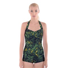 Banana Leaves Boyleg Halter Swimsuit  by goljakoff