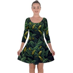 Banana Leaves Quarter Sleeve Skater Dress by goljakoff