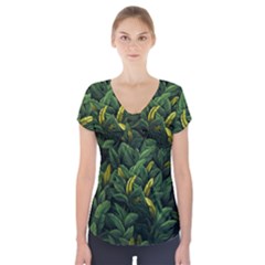 Banana Leaves Short Sleeve Front Detail Top by goljakoff