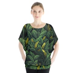 Banana leaves Batwing Chiffon Blouse