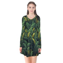 Banana Leaves Long Sleeve V-neck Flare Dress by goljakoff