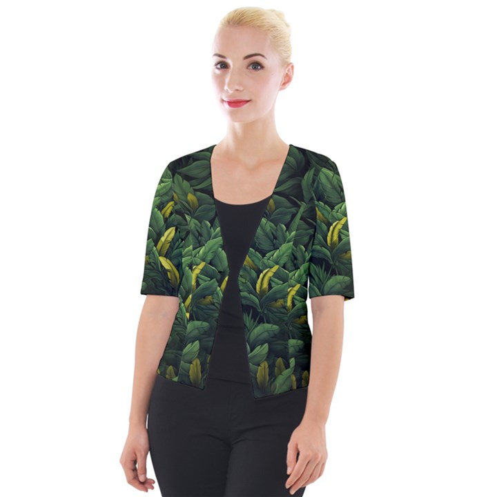 Banana leaves Cropped Button Cardigan