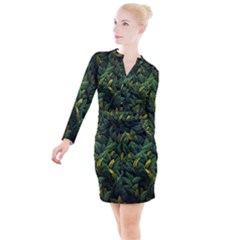 Banana leaves Button Long Sleeve Dress