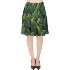 Banana leaves Velvet High Waist Skirt