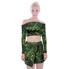 Banana leaves Off Shoulder Top with Mini Skirt Set