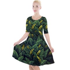 Banana leaves Quarter Sleeve A-Line Dress