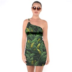 Banana leaves One Shoulder Ring Trim Bodycon Dress