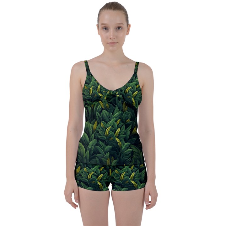 Banana leaves Tie Front Two Piece Tankini