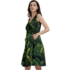 Banana leaves Sleeveless V-Neck Skater Dress with Pockets