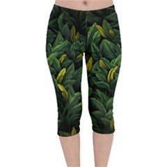 Banana leaves Velvet Capri Leggings 