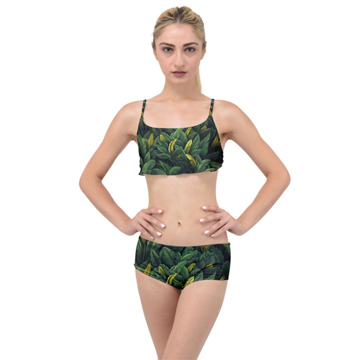 Banana leaves Layered Top Bikini Set