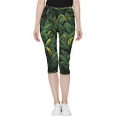 Banana Leaves Inside Out Lightweight Velour Capri Leggings  by goljakoff