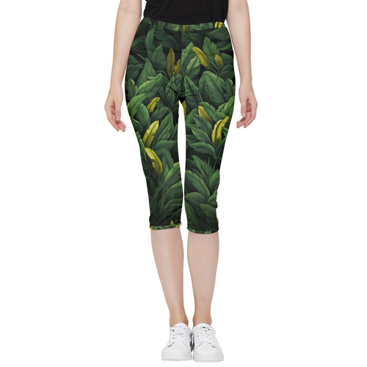 Banana leaves Inside Out Lightweight Velour Capri Leggings 