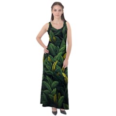 Banana leaves Sleeveless Velour Maxi Dress