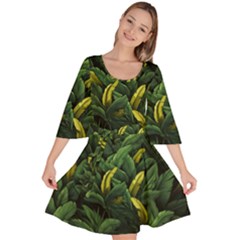 Banana leaves Velour Kimono Dress