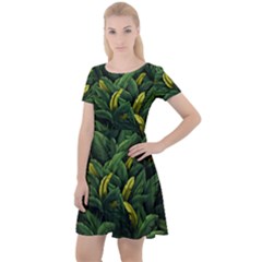 Banana leaves Cap Sleeve Velour Dress 