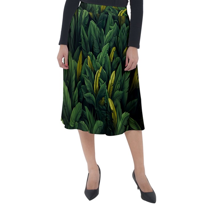 Banana leaves Classic Velour Midi Skirt 