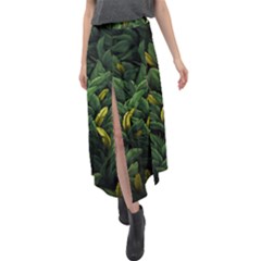 Banana leaves Velour Split Maxi Skirt