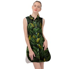 Banana leaves Sleeveless Shirt Dress